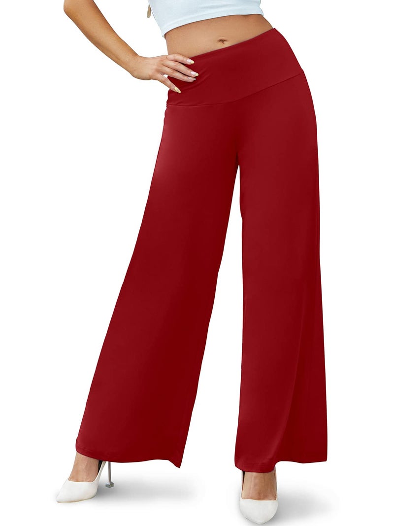Arolina Women's Stretchy Wide Leg Palazzo Lounge Pants Casual Comfy High Waist Palazzo Pants Burgundy - Image 1